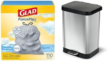 Glad Tall Kitchen Drawstring Trash Bags - Odorshield 13 Gallon White Trash Bag,