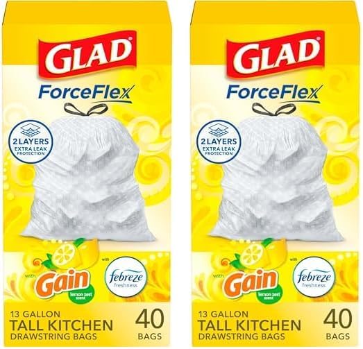 Glad Tall Kitchen Drawstring Trash Bags - Odorshield 13 Gallon White Trash Bag,