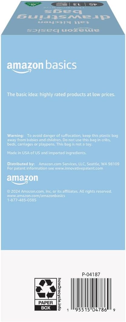 Amazon Basics 13 Gallon Tall Kitchen Drawstring Trash Bags,