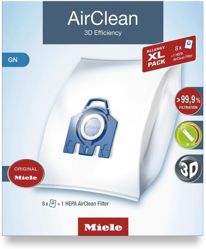Miele 10123210 AirClean 3D Efficiency Dust Bag, Type GN, 4 Bags & 2 Filters, White