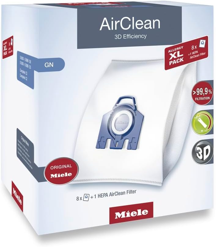 Miele 10123210 AirClean 3D Efficiency Dust Bag, Type GN, 4 Bags & 2 Filters, White