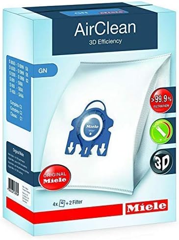 Miele 10123210 AirClean 3D Efficiency Dust Bag, Type GN, 4 Bags & 2 Filters, White