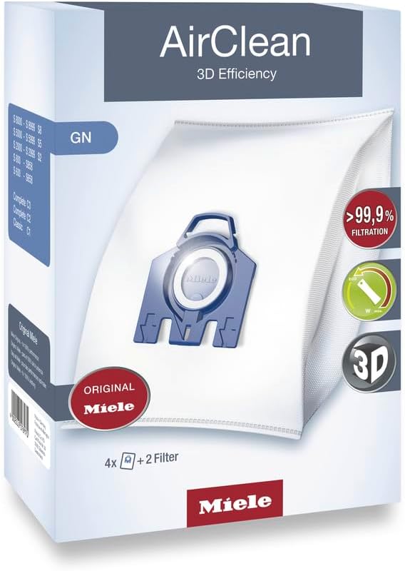 Miele 10123210 AirClean 3D Efficiency Dust Bag, Type GN, 4 Bags & 2 Filters, White