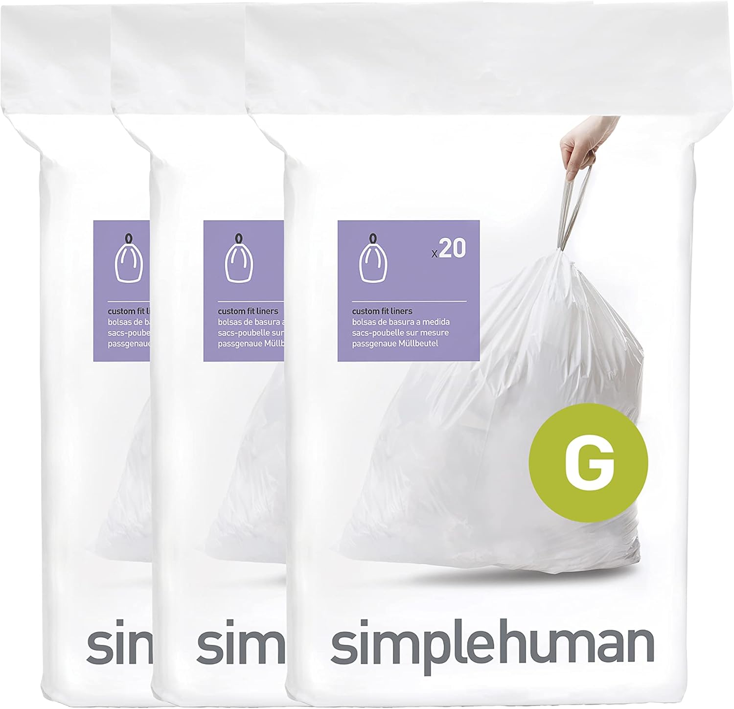 simplehuman Code H 100 Count, Dispenser Pack Custom Fit Liners