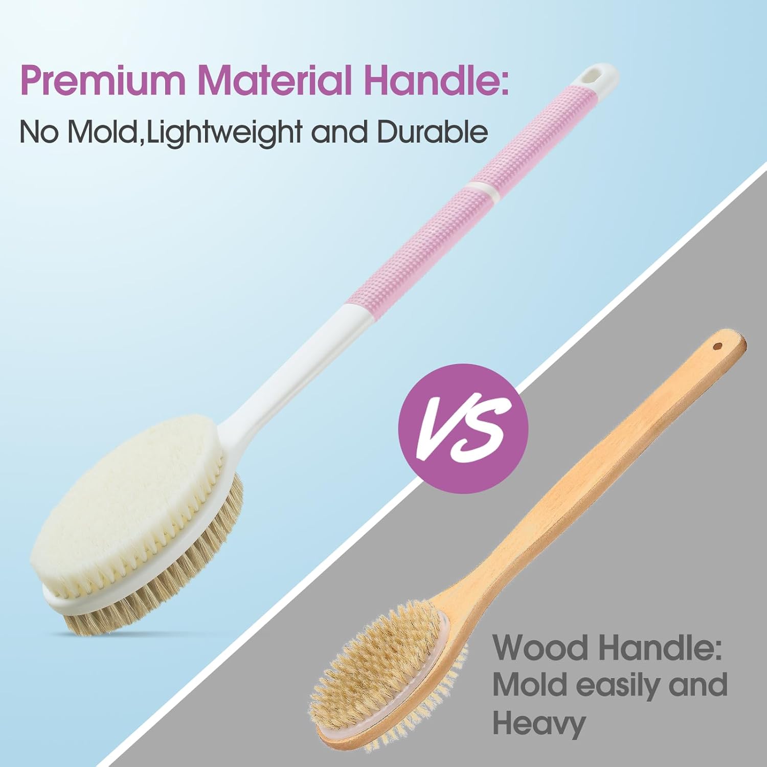 Back Scrubber Anti Slip for Shower,Shower Brush Long Handle with Stiff and Soft Bristles,