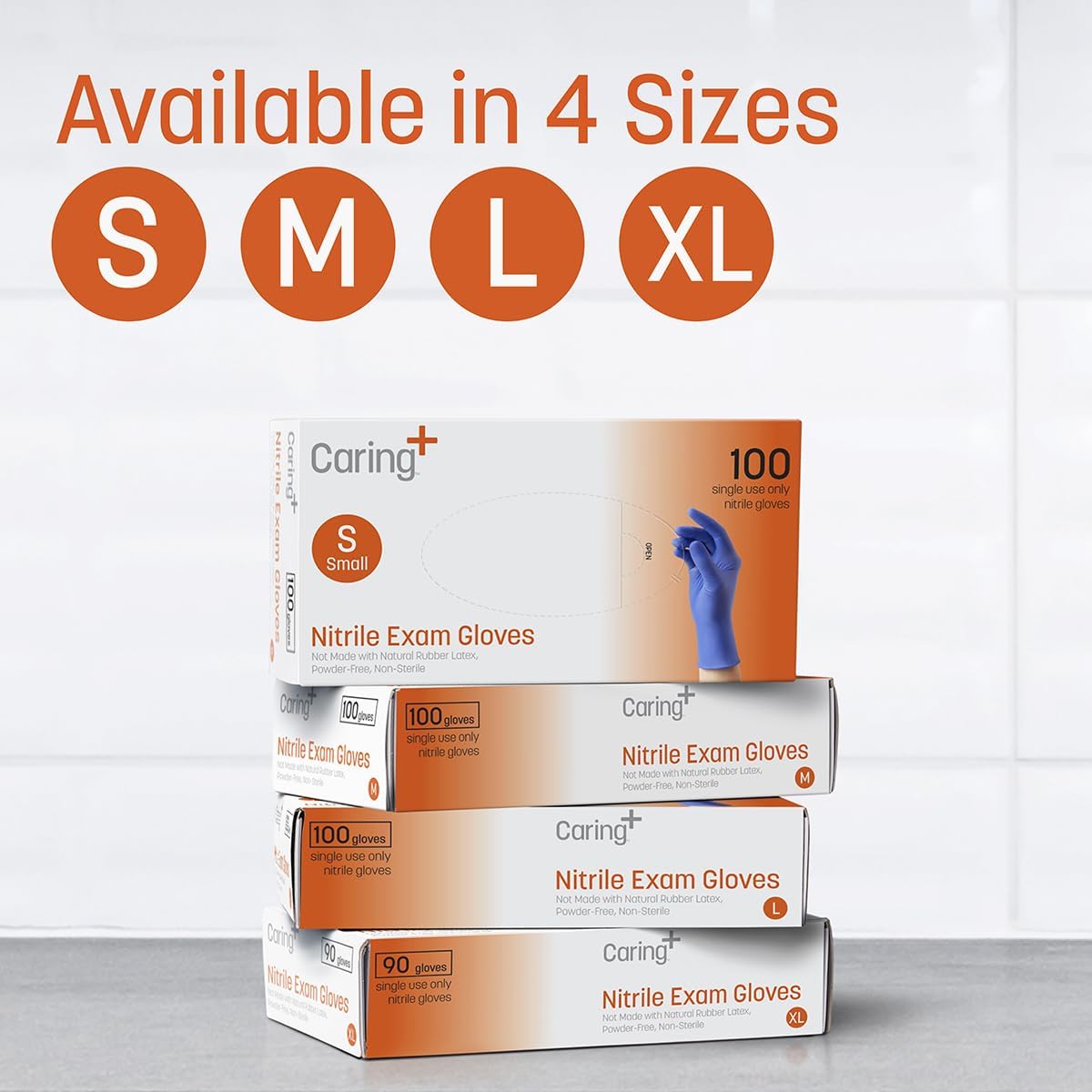 Caring Nitrile Exam Gloves, Blue, Powder-Free, Disposable Gloves for Medical Care, First Aid,