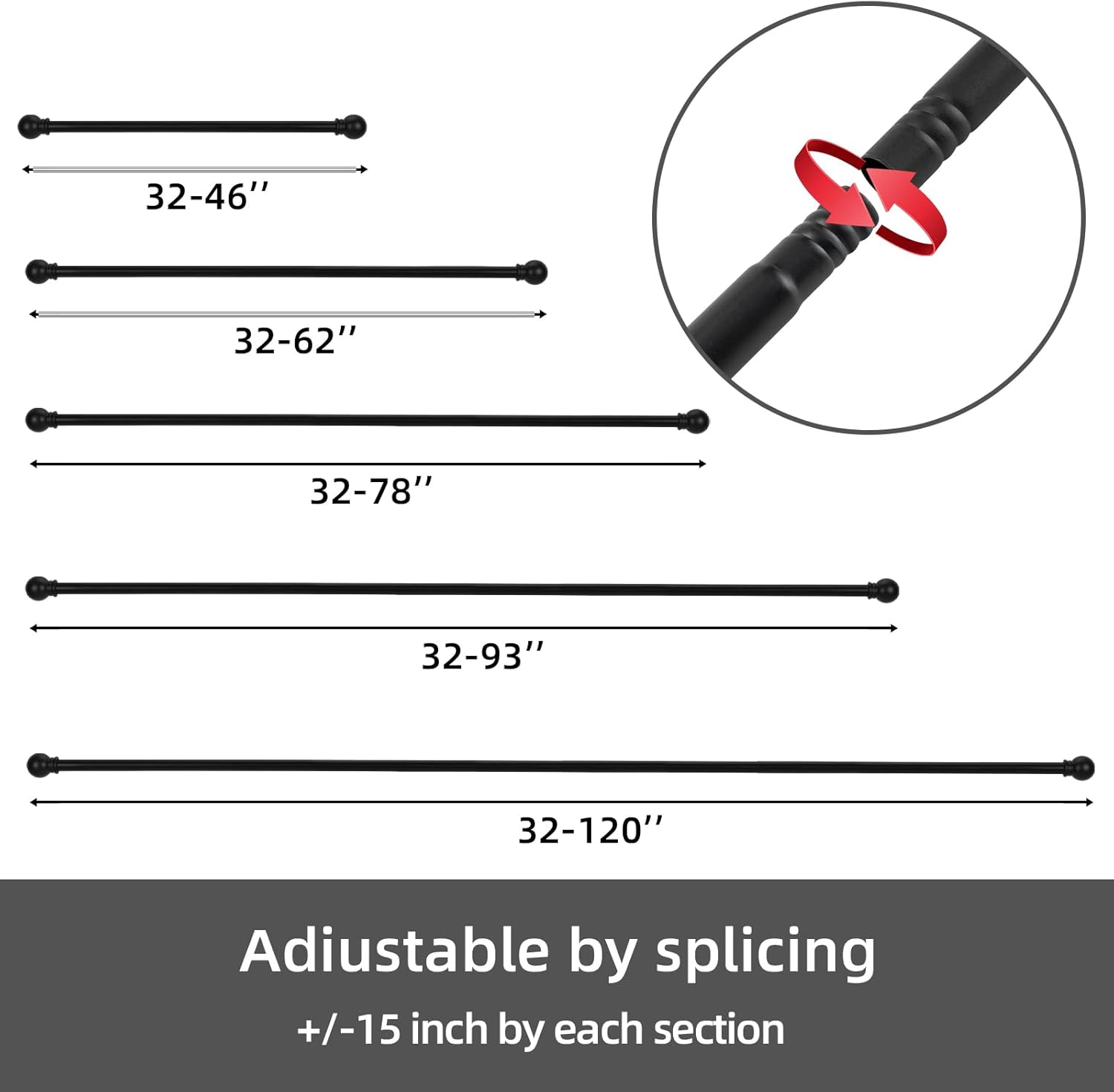Curtain Rods for windows 32-48 inch,
