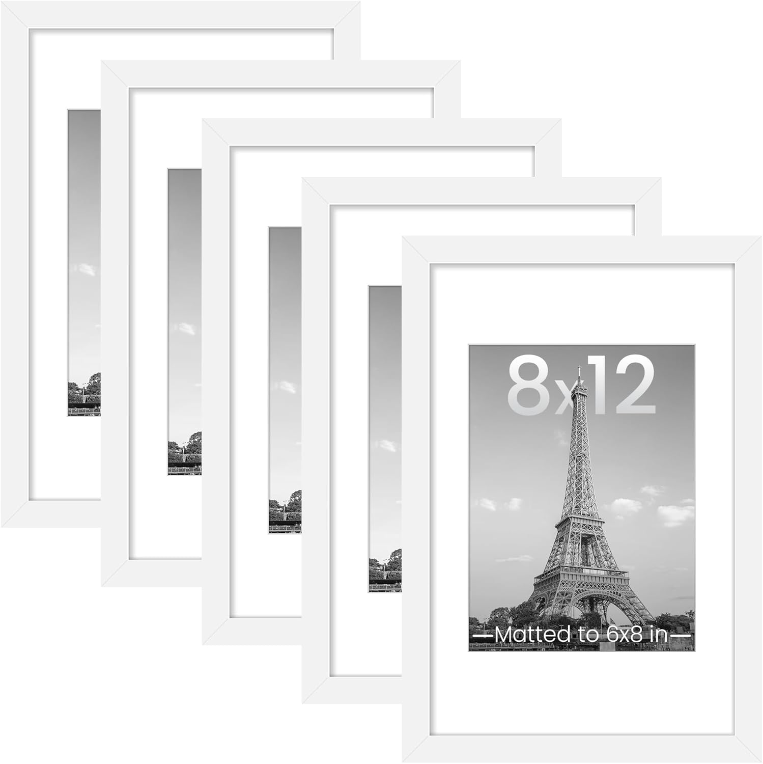 upsimples 8x10 Picture Frame Set of 5, Display Pictures 5x7 with Mat or 8 x 10 Without, Wall Gallery Photo Frames, Black