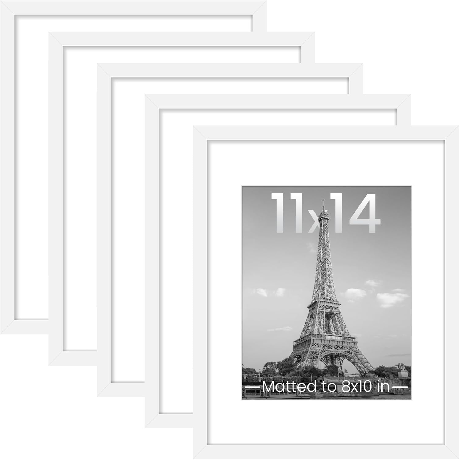 upsimples 8x10 Picture Frame Set of 5, Display Pictures 5x7 with Mat or 8 x 10 Without, Wall Gallery Photo Frames, Black