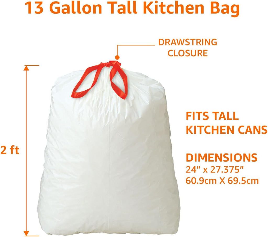 Amazon Basics 13 Gallon Tall Kitchen Drawstring Trash Bags,