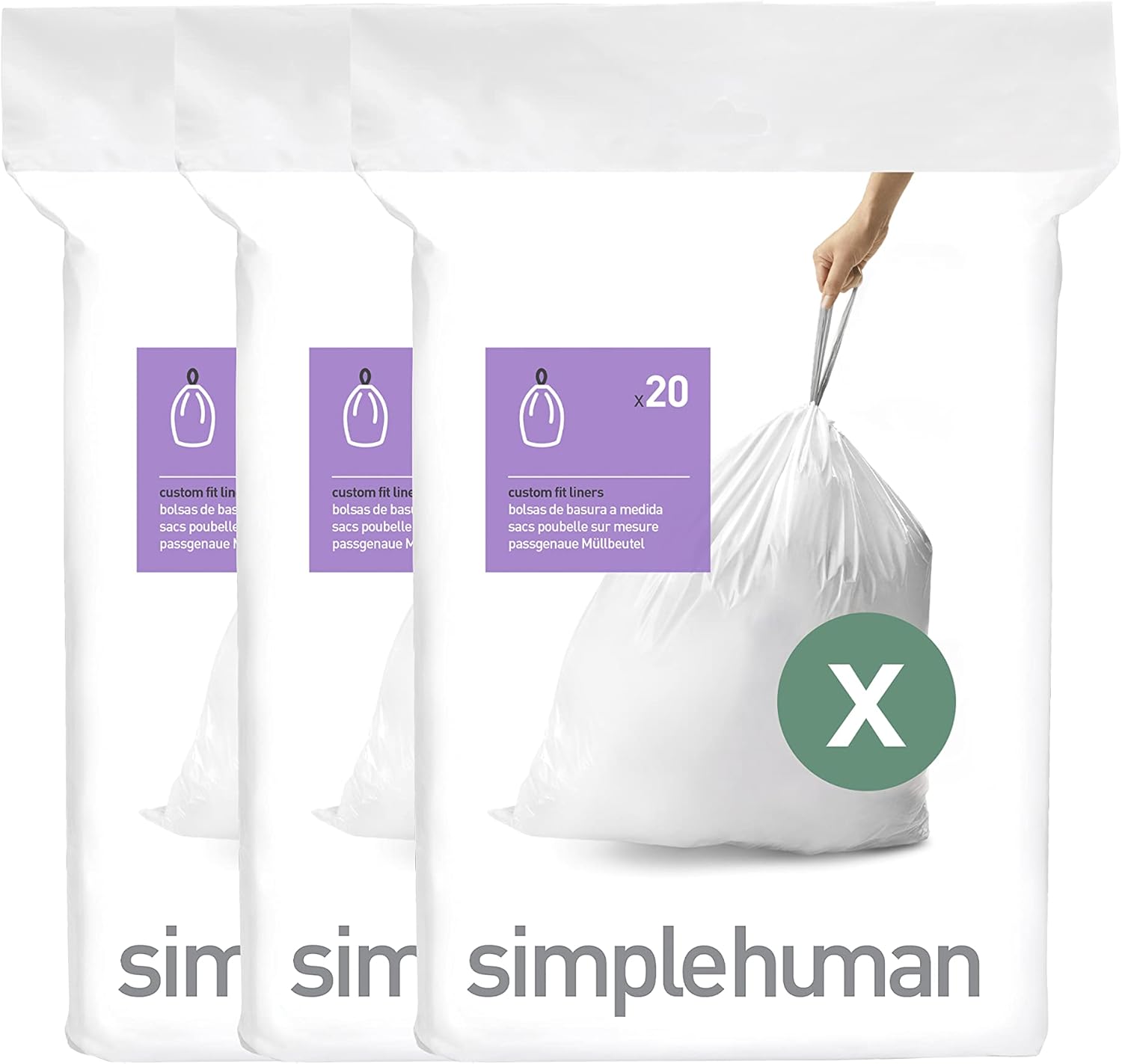 simplehuman Code H 100 Count, Dispenser Pack Custom Fit Liners