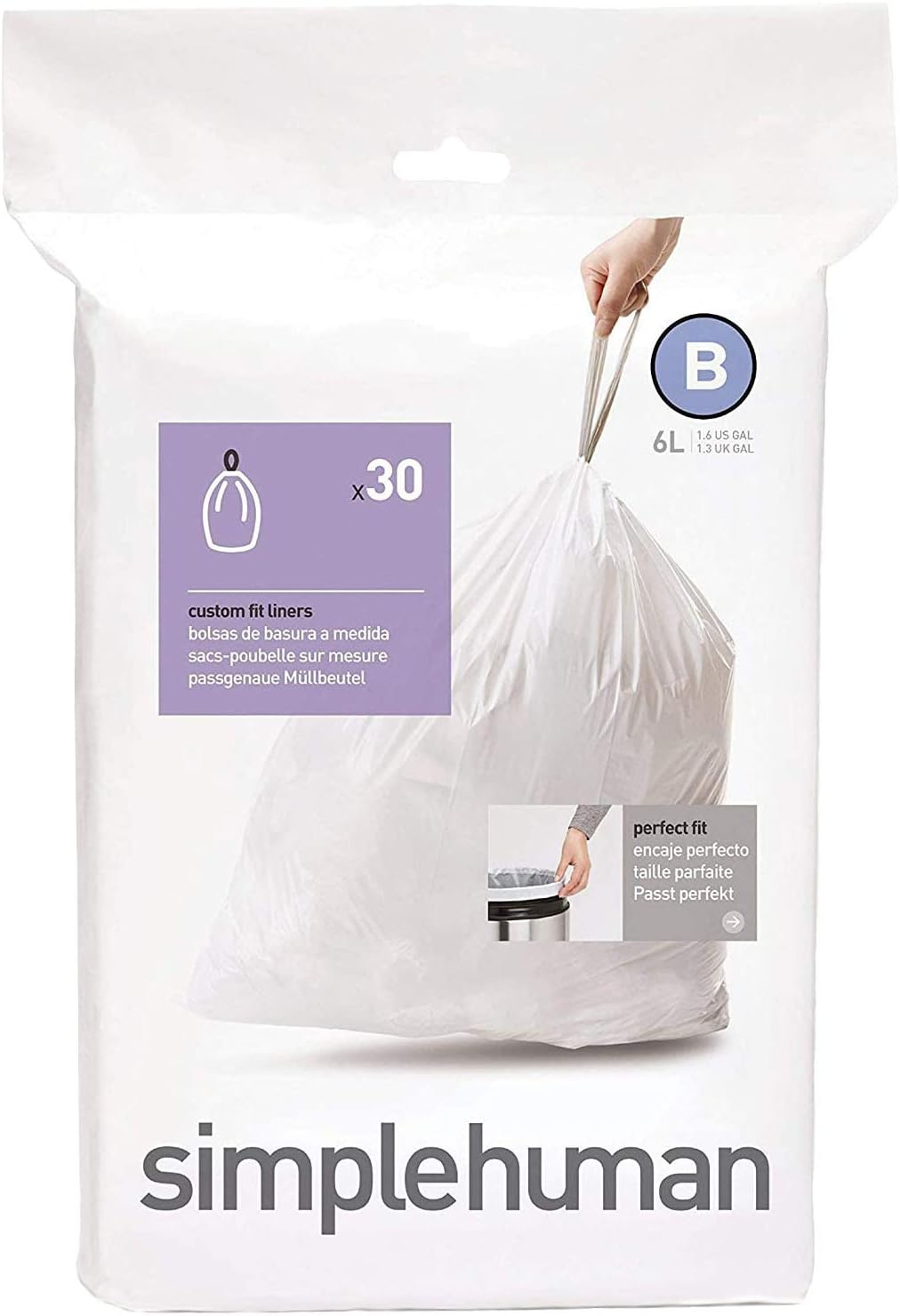 simplehuman Code H 100 Count, Dispenser Pack Custom Fit Liners