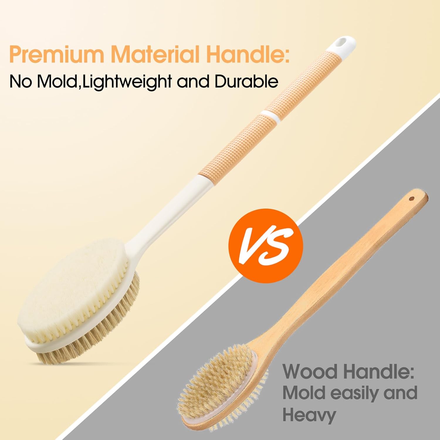 Back Scrubber Anti Slip for Shower,Shower Brush Long Handle with Stiff and Soft Bristles,