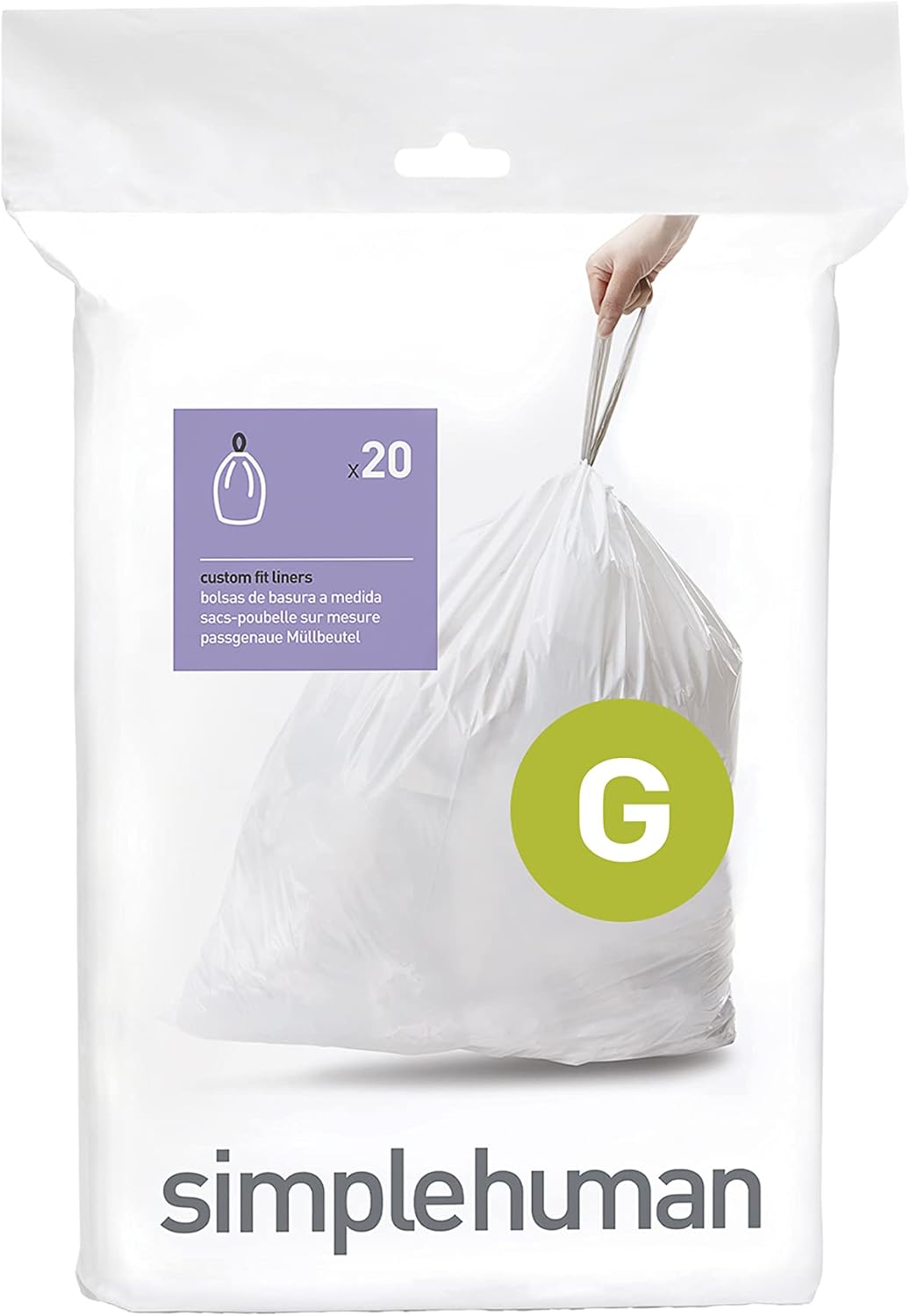 simplehuman Code H 100 Count, Dispenser Pack Custom Fit Liners