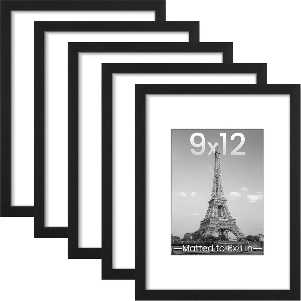 upsimples 8x10 Picture Frame Set of 5, Display Pictures 5x7 with Mat or 8 x 10 Without, Wall Gallery Photo Frames, Black