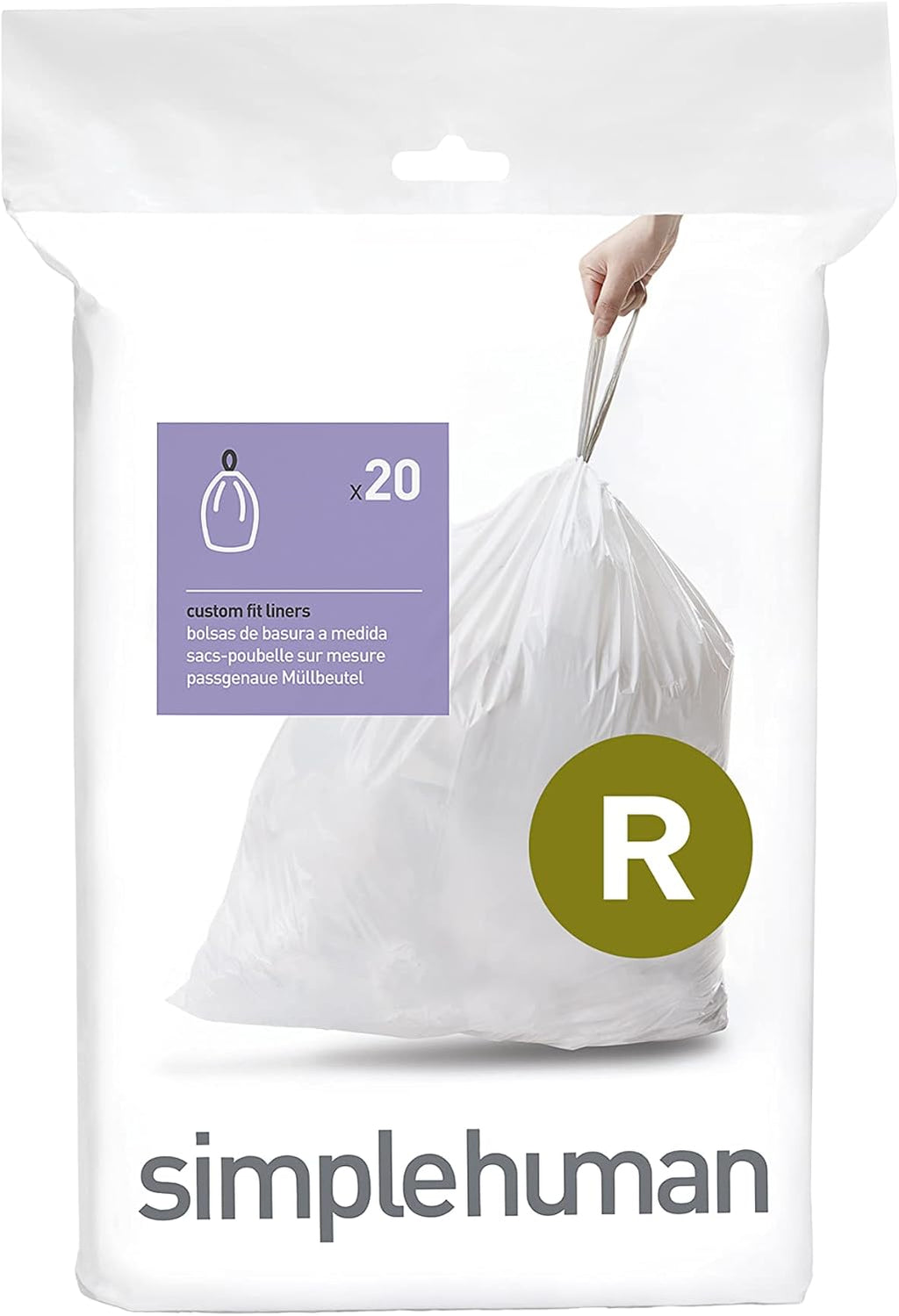simplehuman Code H 100 Count, Dispenser Pack Custom Fit Liners