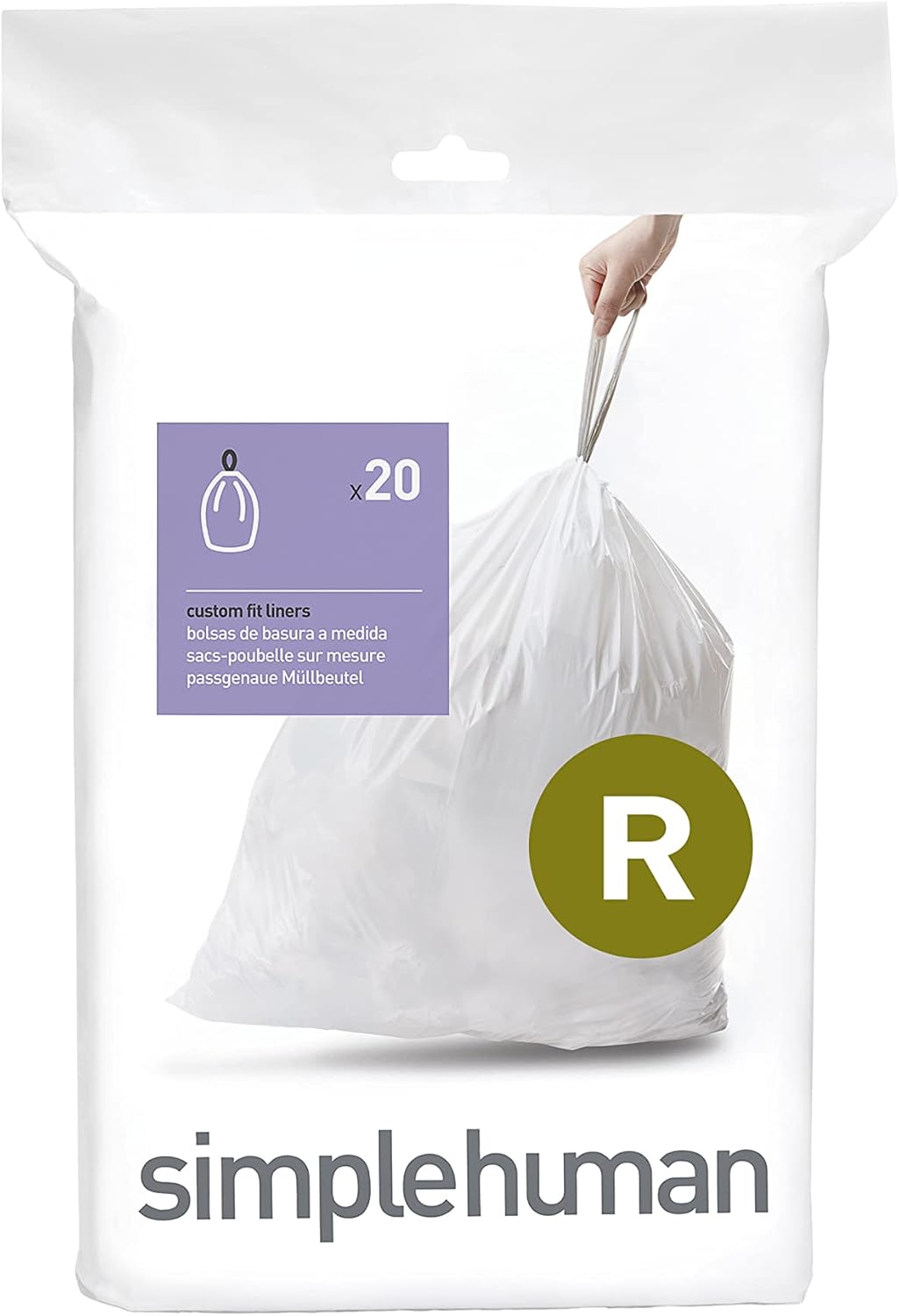 simplehuman Code H 100 Count, Dispenser Pack Custom Fit Liners