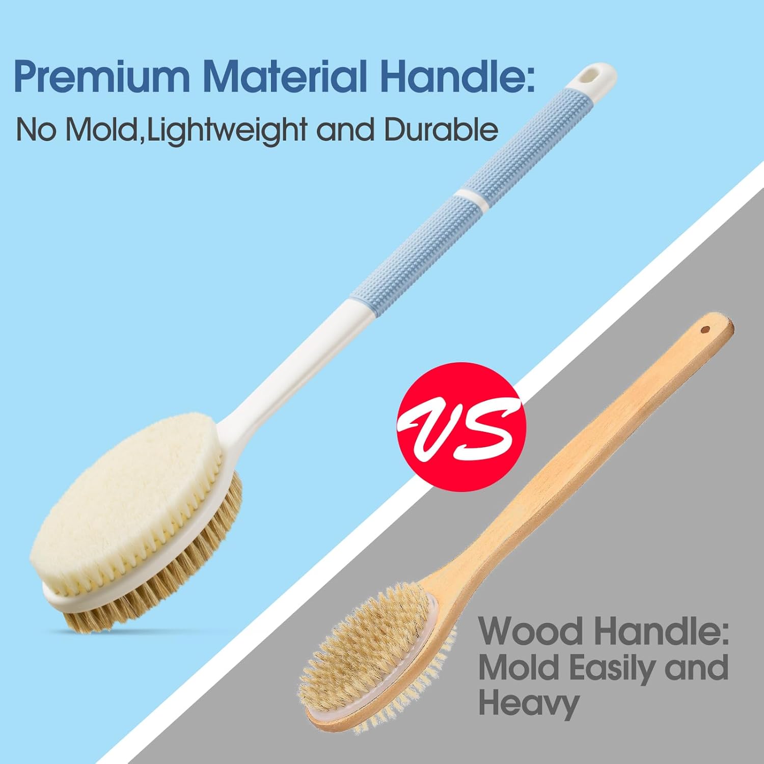 Back Scrubber Anti Slip for Shower,Shower Brush Long Handle with Stiff and Soft Bristles,