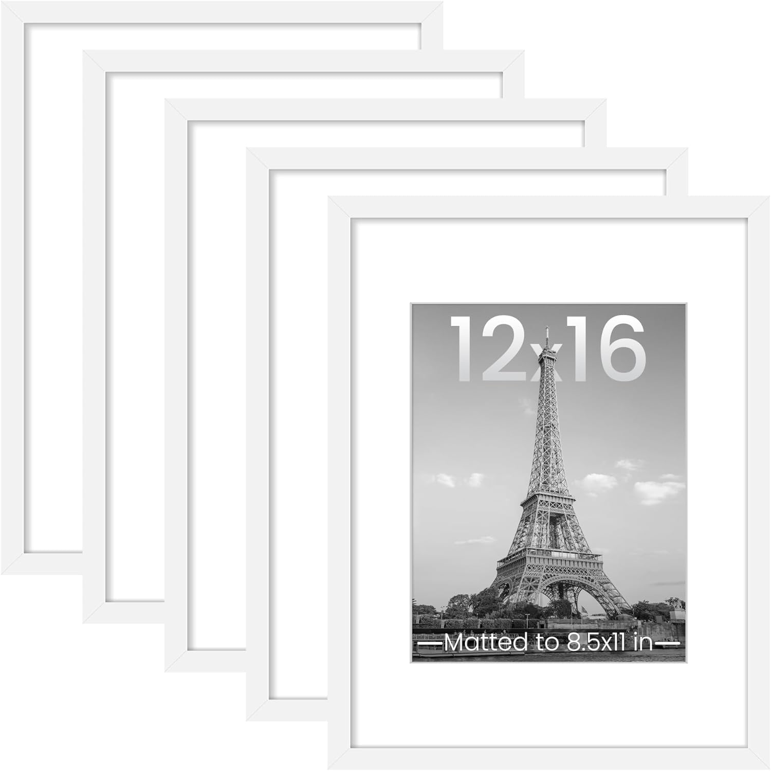 upsimples 8x10 Picture Frame Set of 5, Display Pictures 5x7 with Mat or 8 x 10 Without, Wall Gallery Photo Frames, Black