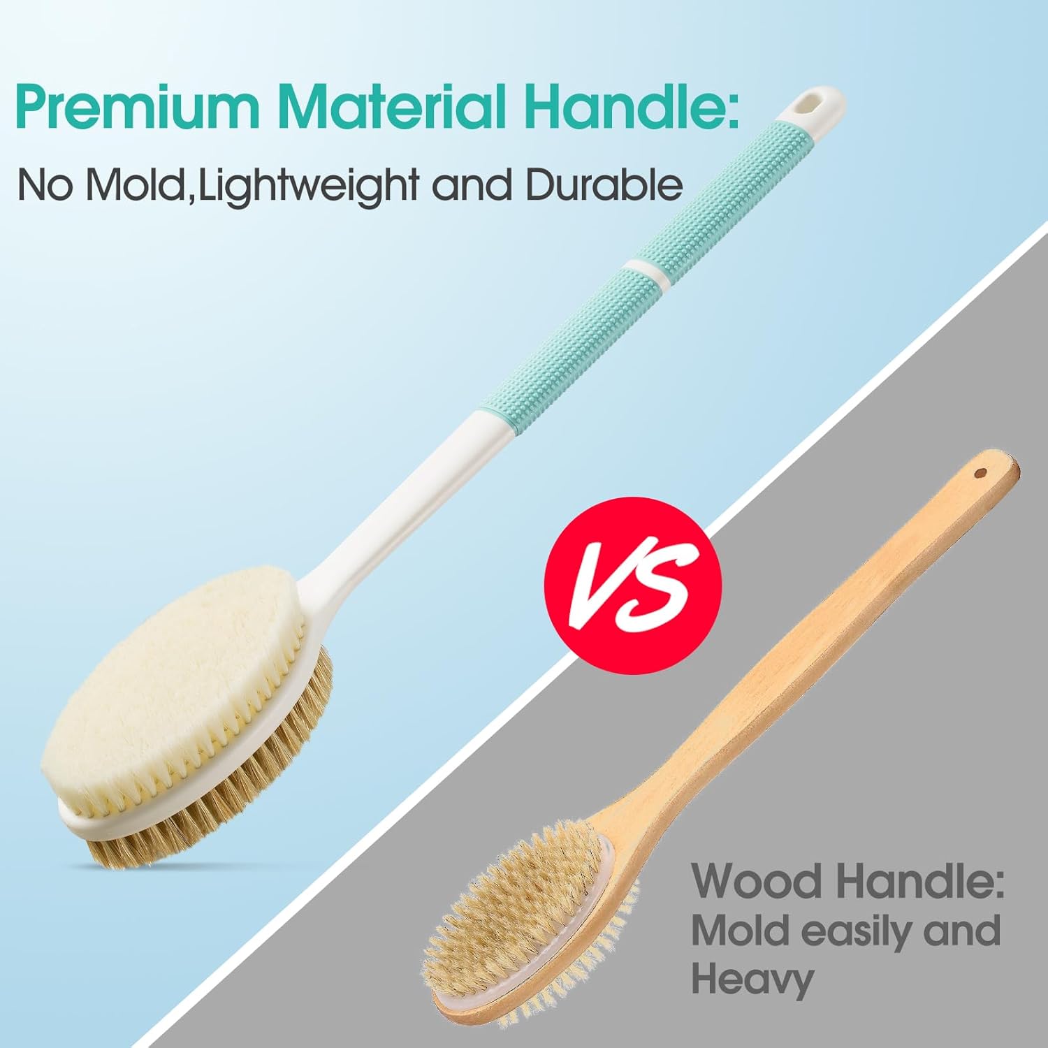Back Scrubber Anti Slip for Shower,Shower Brush Long Handle with Stiff and Soft Bristles,