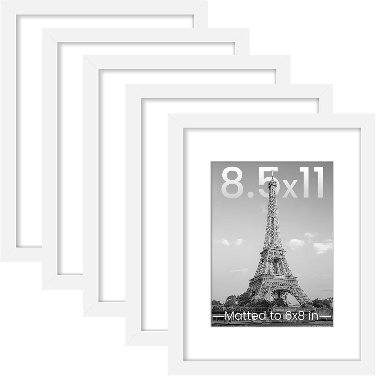 upsimples 8x10 Picture Frame Set of 5, Display Pictures 5x7 with Mat or 8 x 10 Without, Wall Gallery Photo Frames, Black