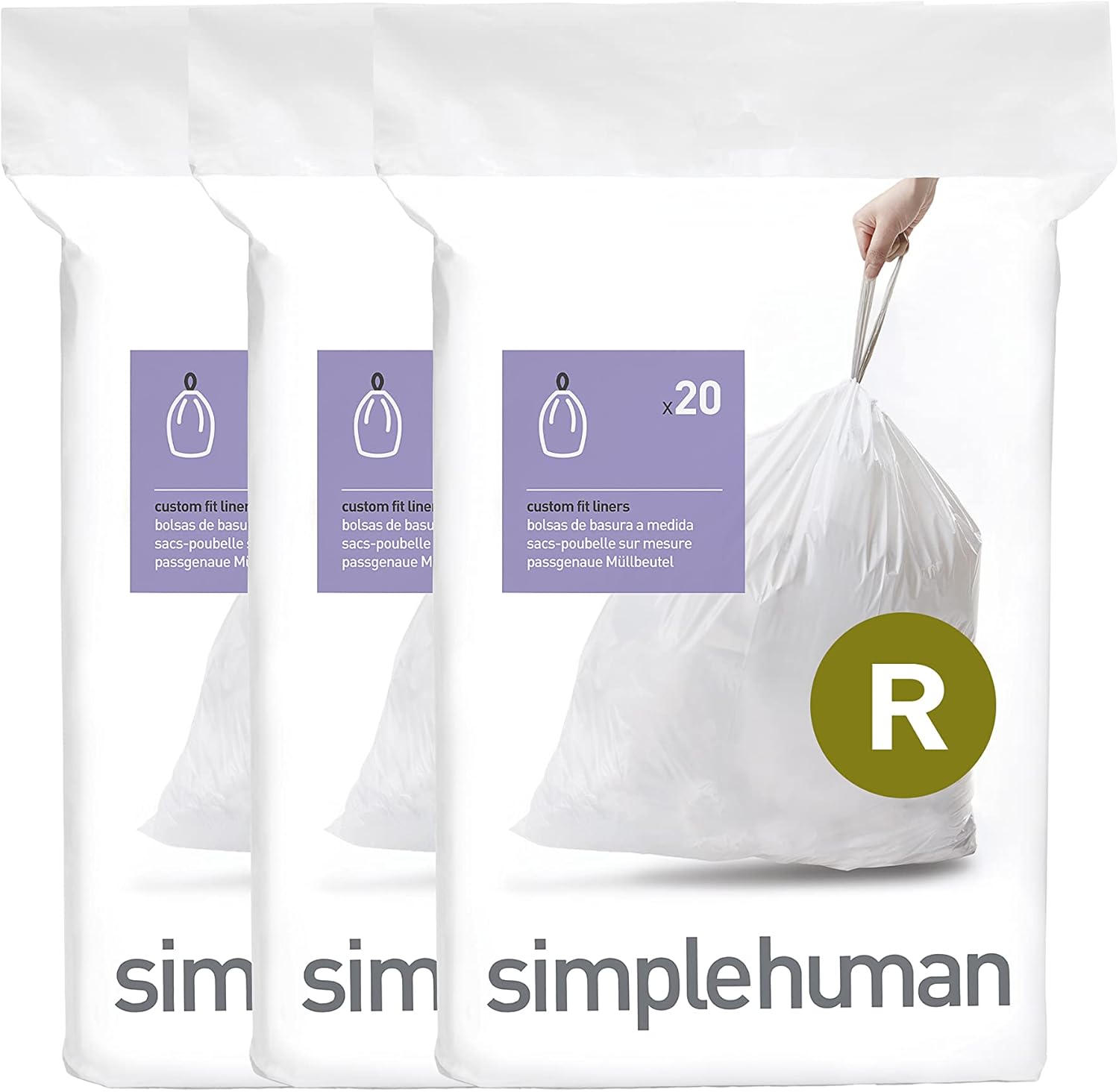 simplehuman Code H 100 Count, Dispenser Pack Custom Fit Liners