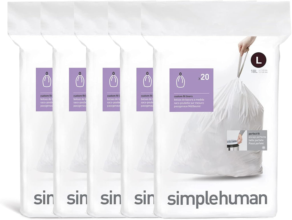 simplehuman Code H 100 Count, Dispenser Pack Custom Fit Liners