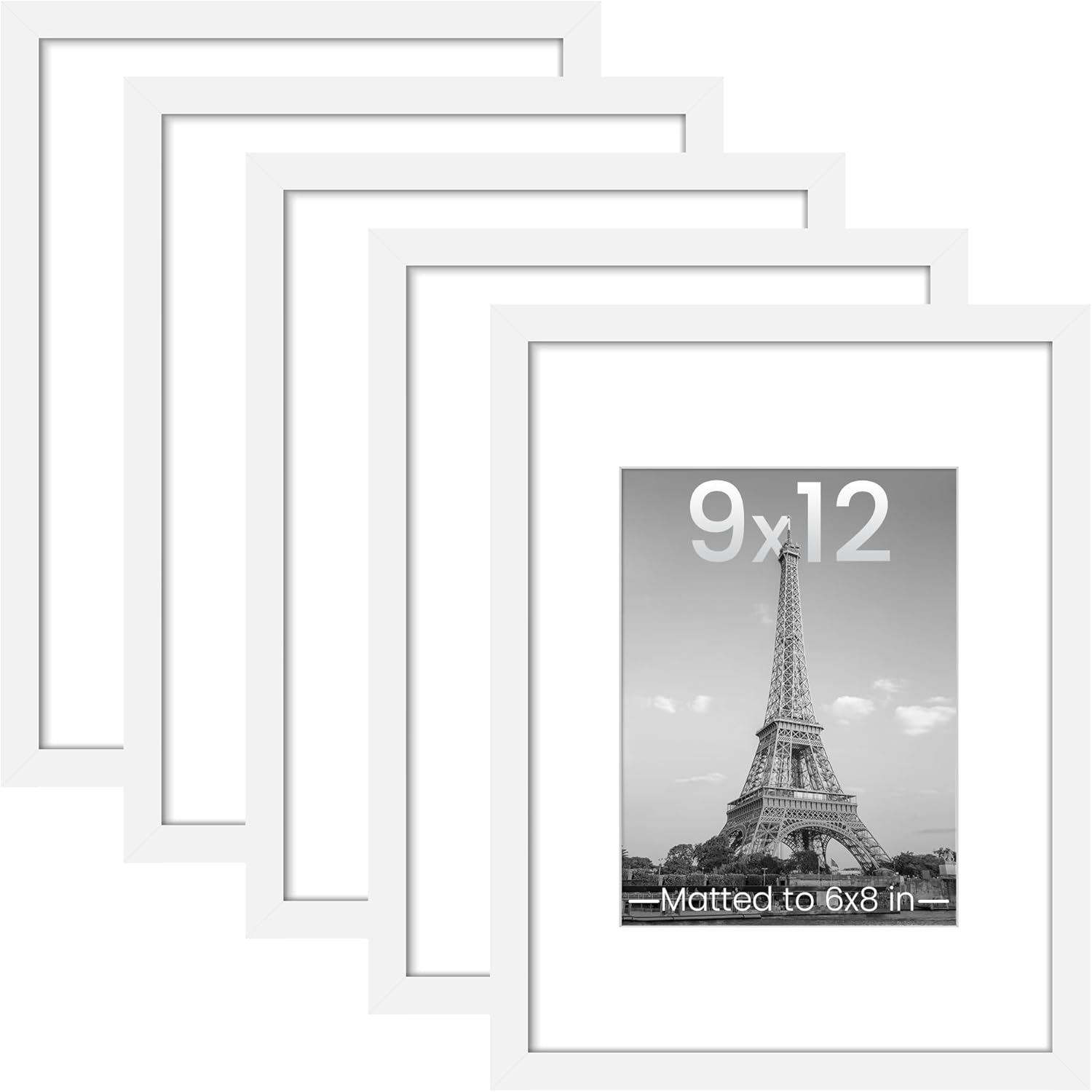 upsimples 8x10 Picture Frame Set of 5, Display Pictures 5x7 with Mat or 8 x 10 Without, Wall Gallery Photo Frames, Black