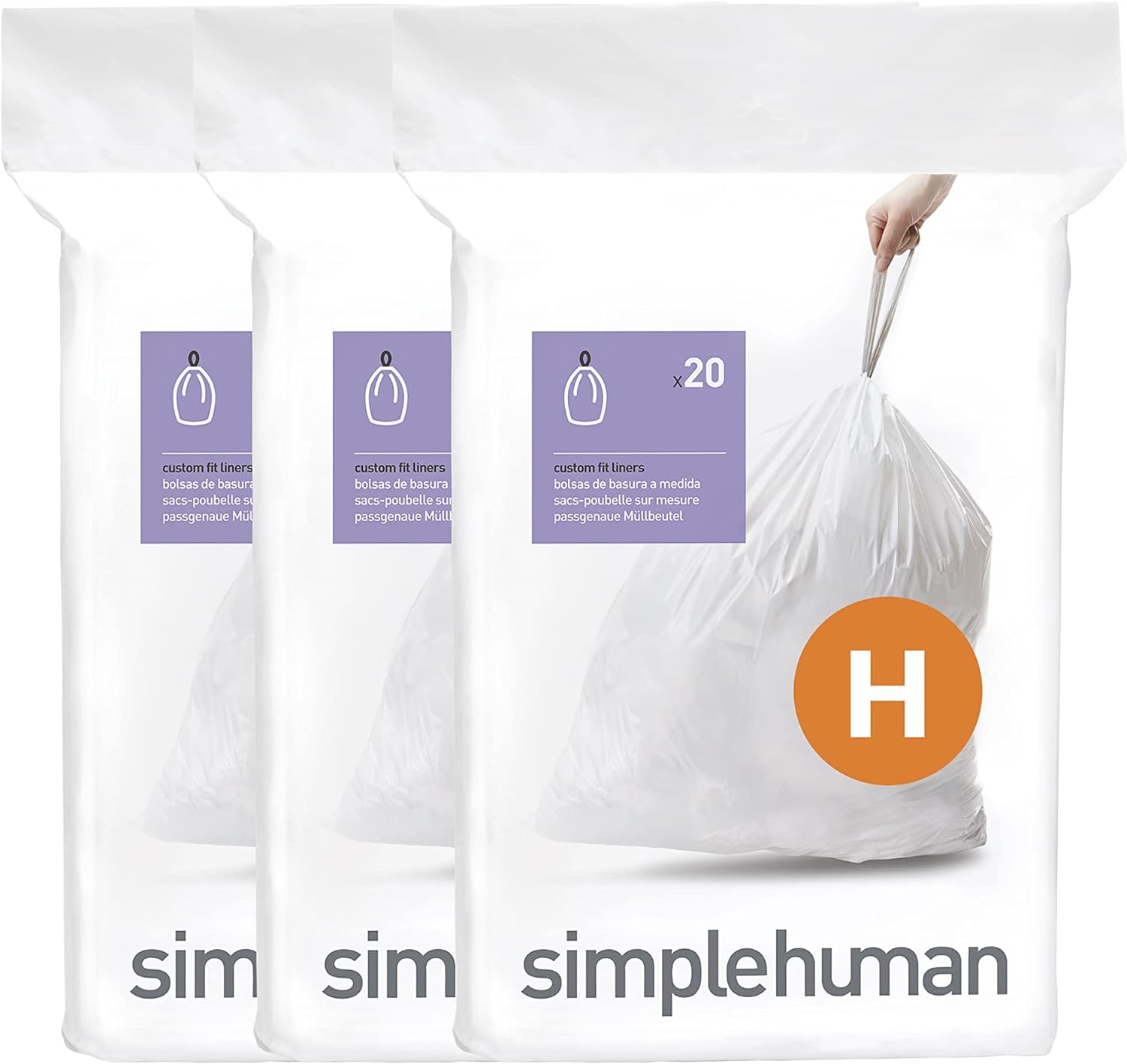 simplehuman Code H 100 Count, Dispenser Pack Custom Fit Liners