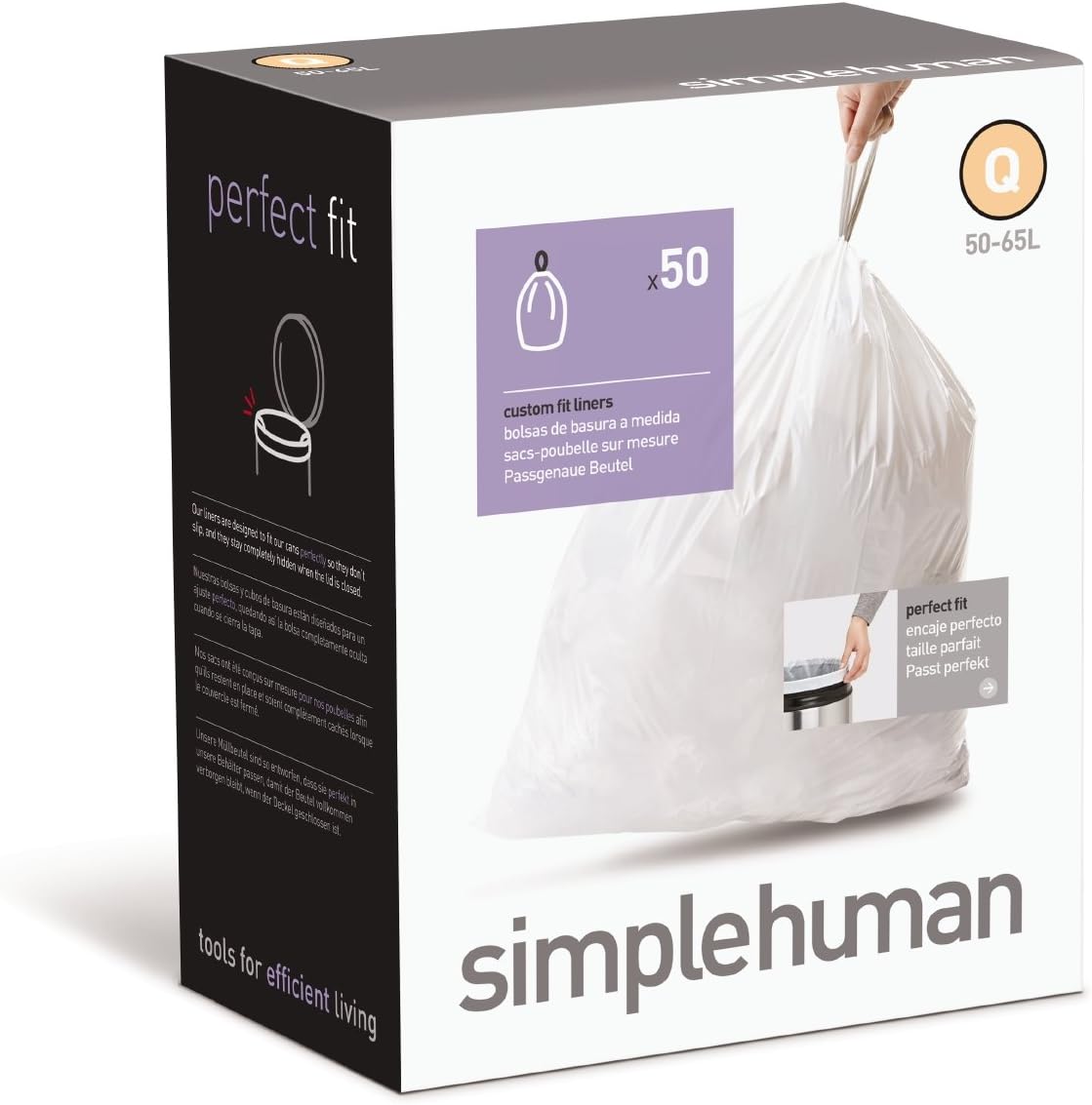 simplehuman Code H 100 Count, Dispenser Pack Custom Fit Liners