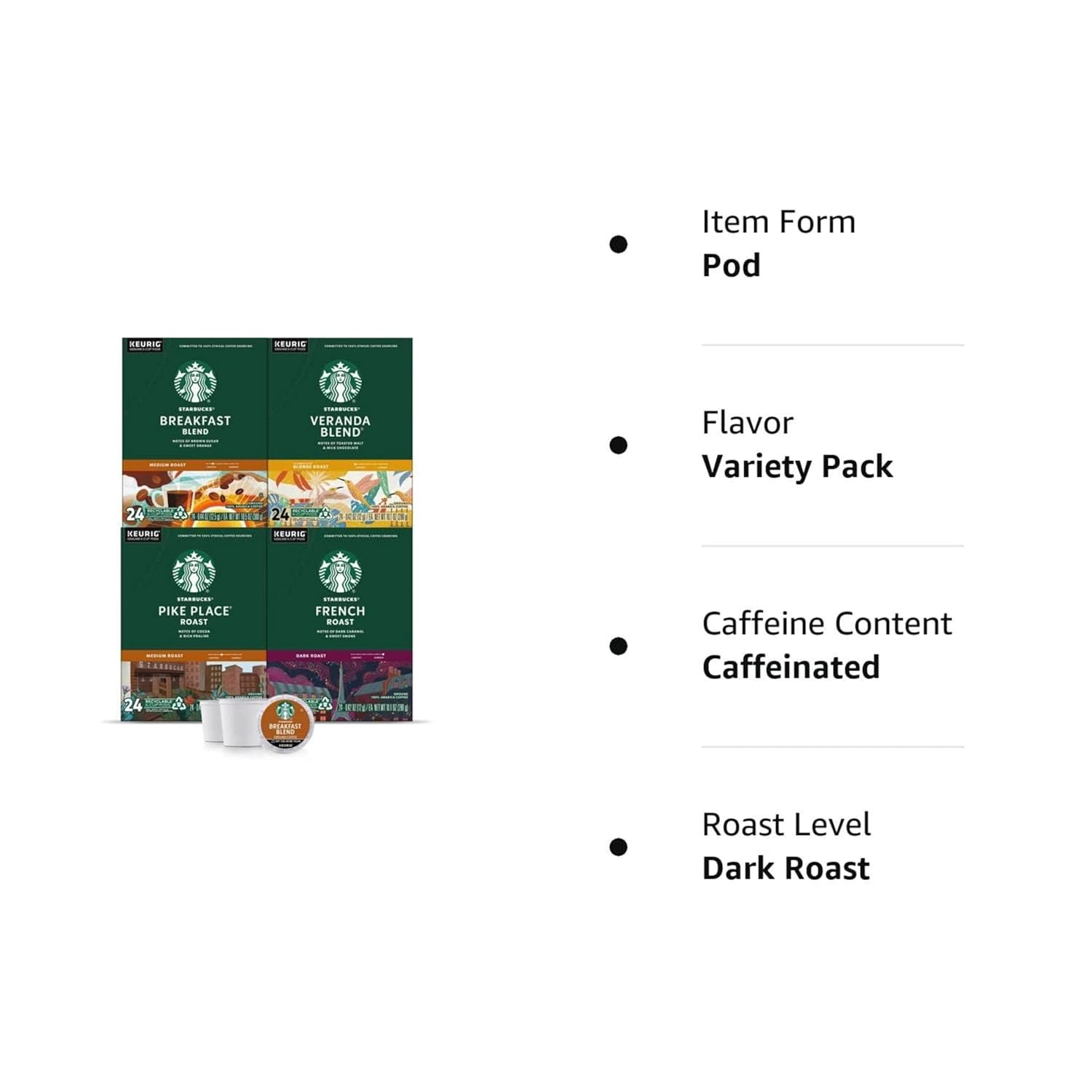 Starbucks K-Cup Coffee Pods, Medium Roast Coffee, Pike Place Roast for Keurig Brewers,