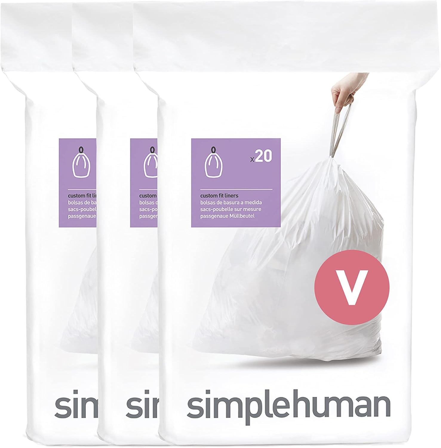 simplehuman Code H 100 Count, Dispenser Pack Custom Fit Liners