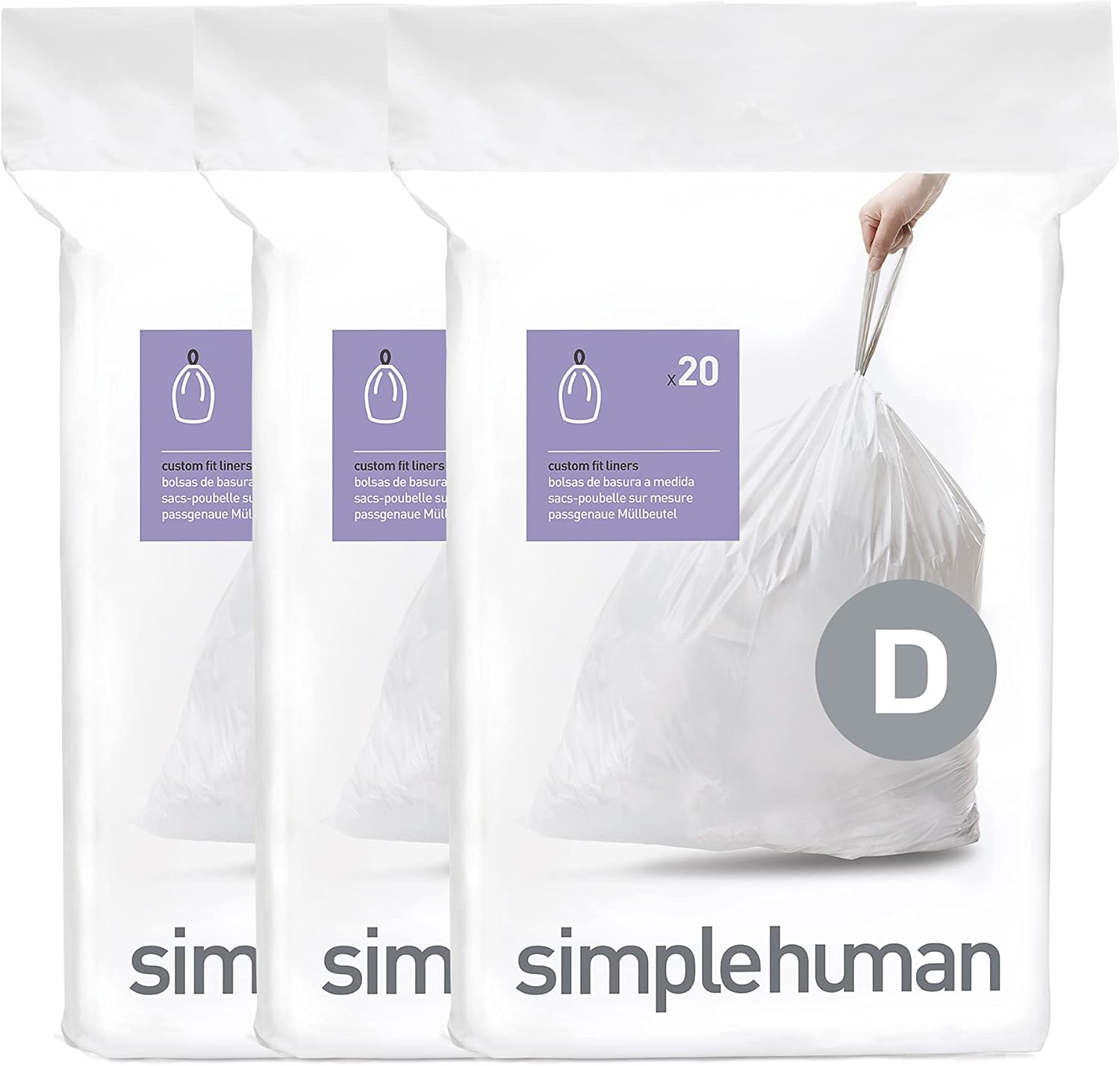 simplehuman Code H 100 Count, Dispenser Pack Custom Fit Liners