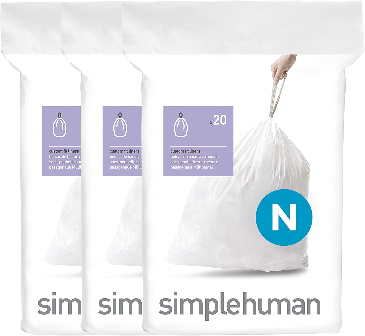simplehuman Code H 100 Count, Dispenser Pack Custom Fit Liners