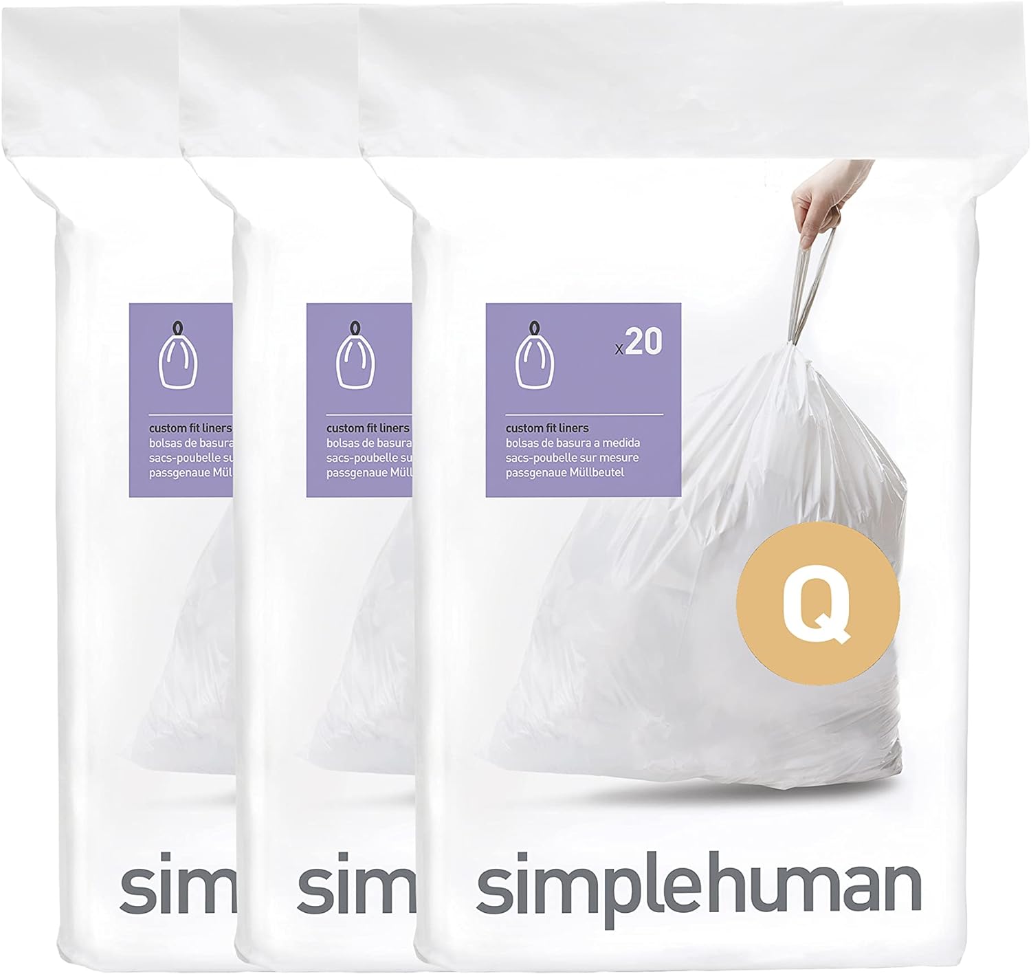 simplehuman Code H 100 Count, Dispenser Pack Custom Fit Liners