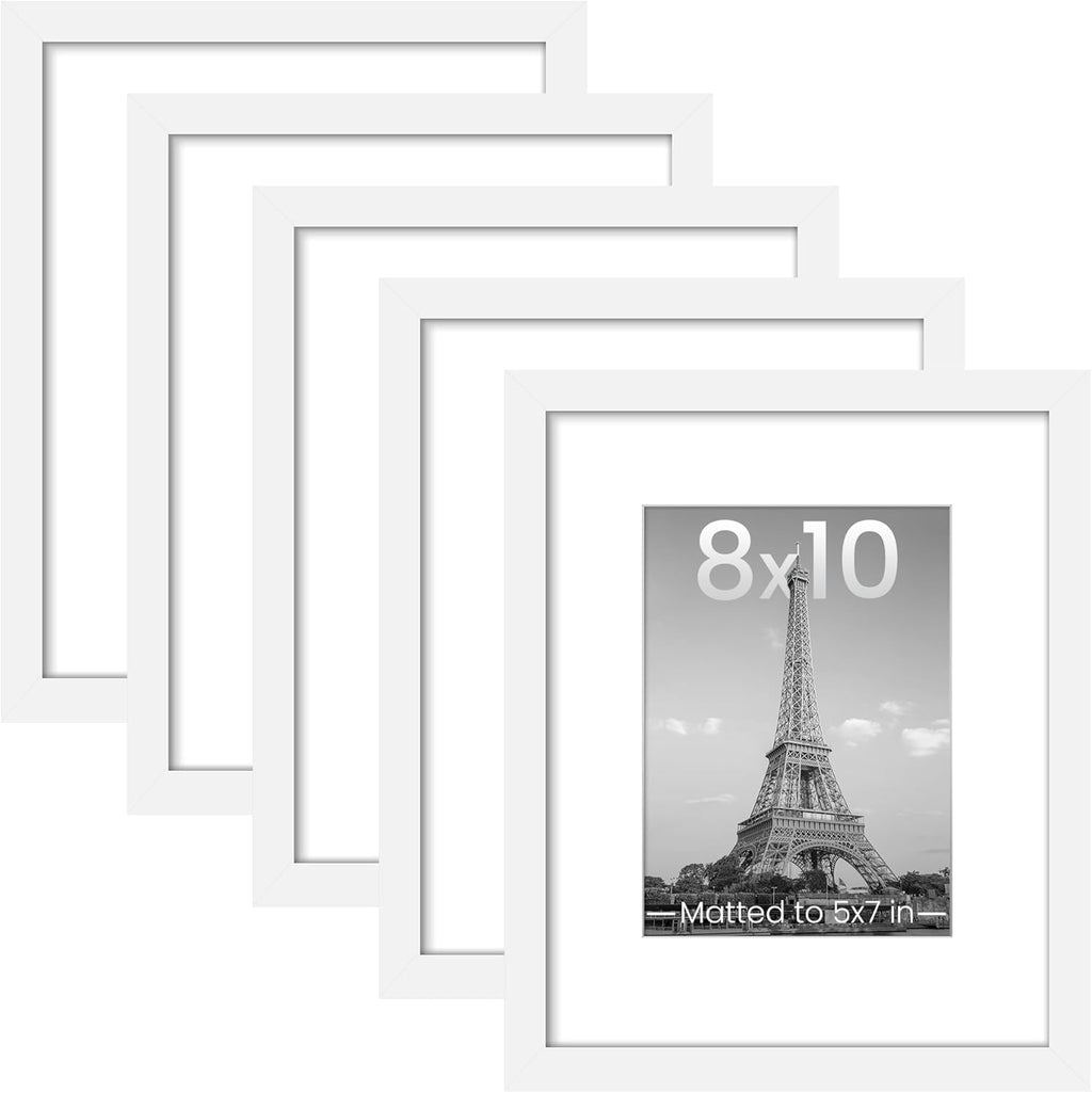 upsimples 8x10 Picture Frame Set of 5, Display Pictures 5x7 with Mat or 8 x 10 Without, Wall Gallery Photo Frames, Black