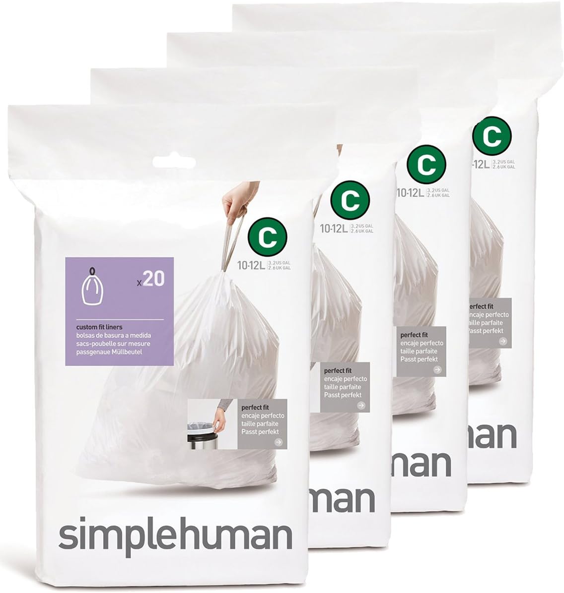 simplehuman Code H 100 Count, Dispenser Pack Custom Fit Liners