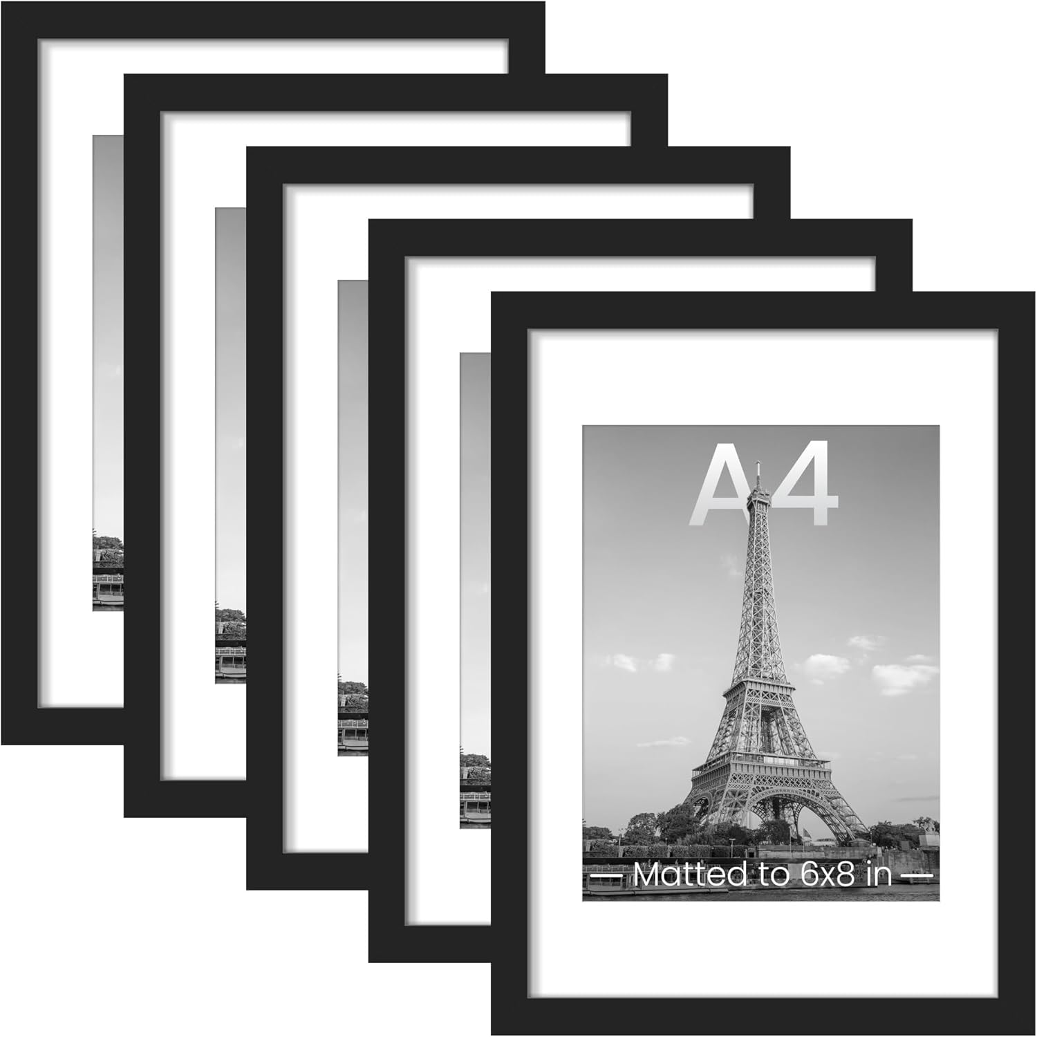 upsimples 8x10 Picture Frame Set of 5, Display Pictures 5x7 with Mat or 8 x 10 Without, Wall Gallery Photo Frames, Black