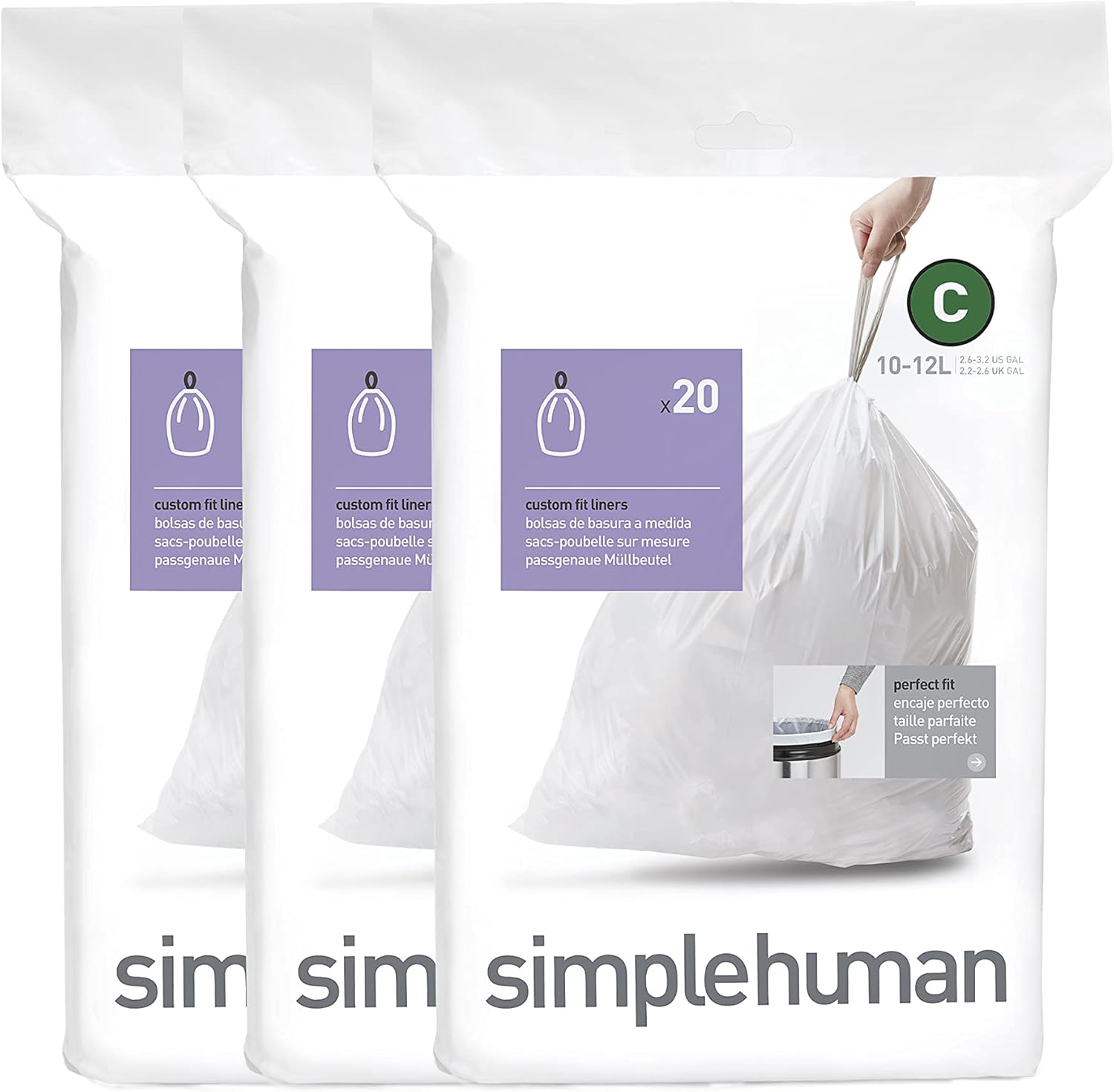 simplehuman Code H 100 Count, Dispenser Pack Custom Fit Liners