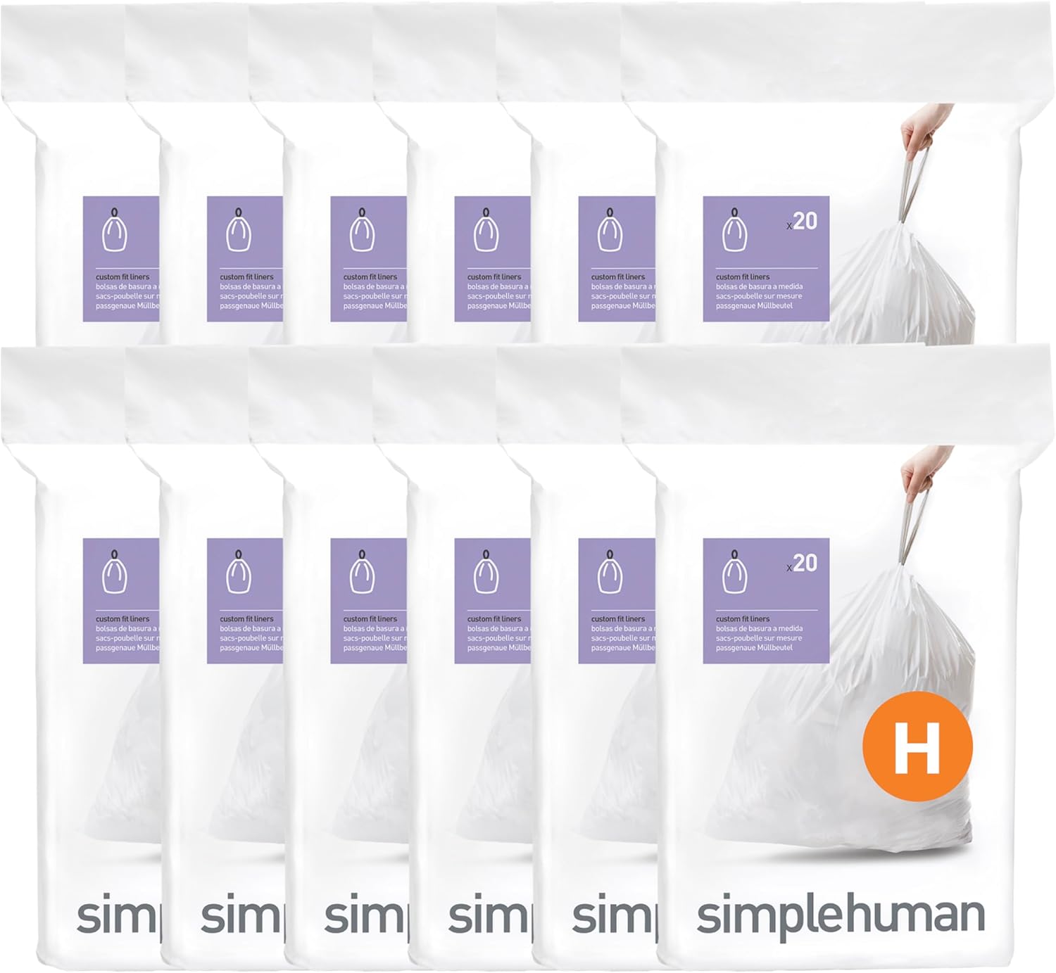 simplehuman Code H 100 Count, Dispenser Pack Custom Fit Liners
