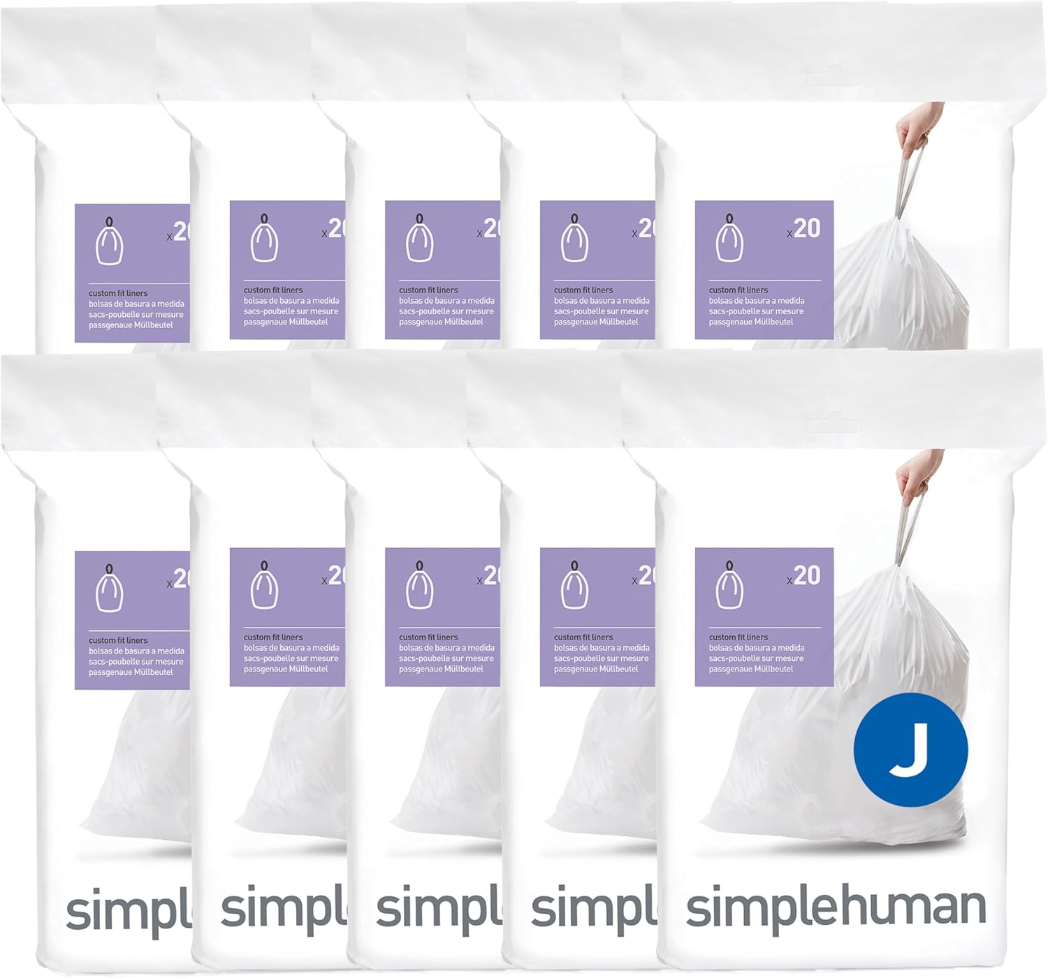 simplehuman Code H 100 Count, Dispenser Pack Custom Fit Liners