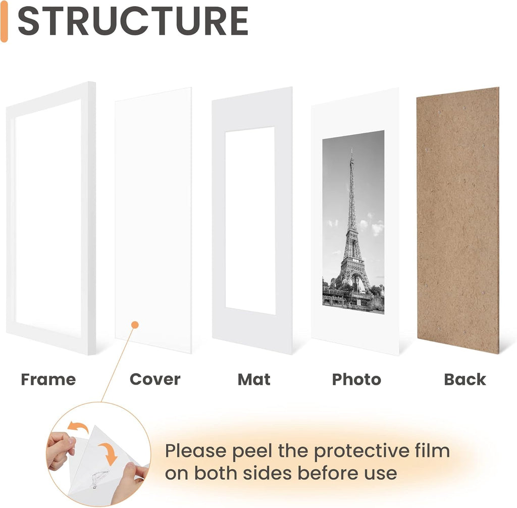 upsimples 8x10 Picture Frame Set of 5, Display Pictures 5x7 with Mat or 8 x 10 Without, Wall Gallery Photo Frames, Black