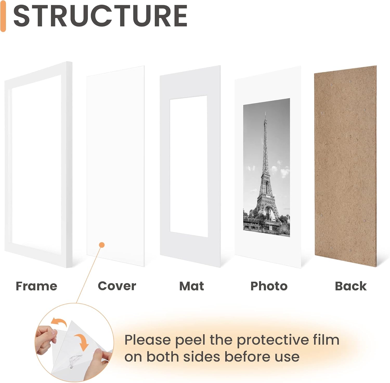 upsimples 8x10 Picture Frame Set of 5, Display Pictures 5x7 with Mat or 8 x 10 Without, Wall Gallery Photo Frames, Black