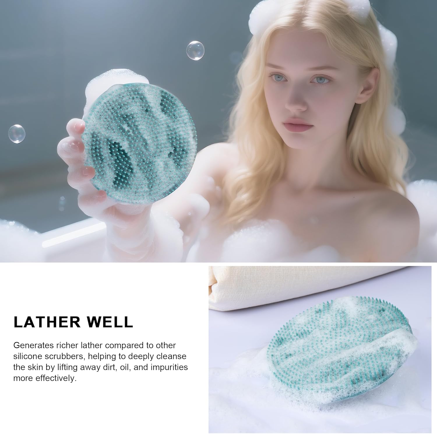 INNERNEED Food-Grade Soft Silicone Body Scrubber Shower Brush Handheld Cleansing Skin Brush,
