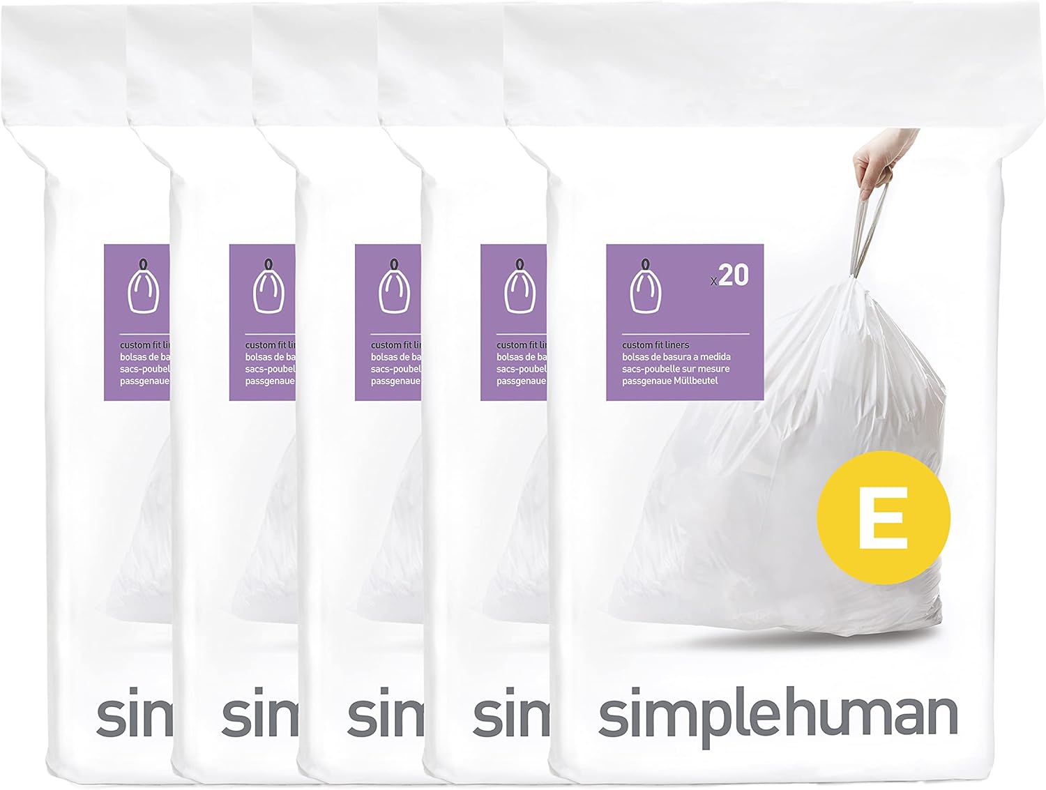 simplehuman Code H 100 Count, Dispenser Pack Custom Fit Liners