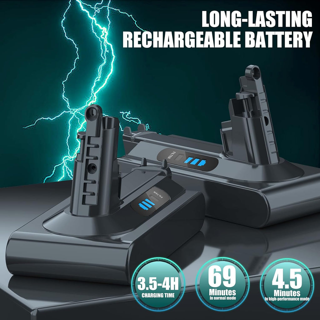 EGR Upgraded 7000mAh V8 Battery Replacement Compatible with Dyson V8 Animal Battery Replacement V8 Absolute V8 Motorhead V8 Fluffy SV10 Carbon Fiber Vacuum Cleaner 2 Filters and 3 Screws Included