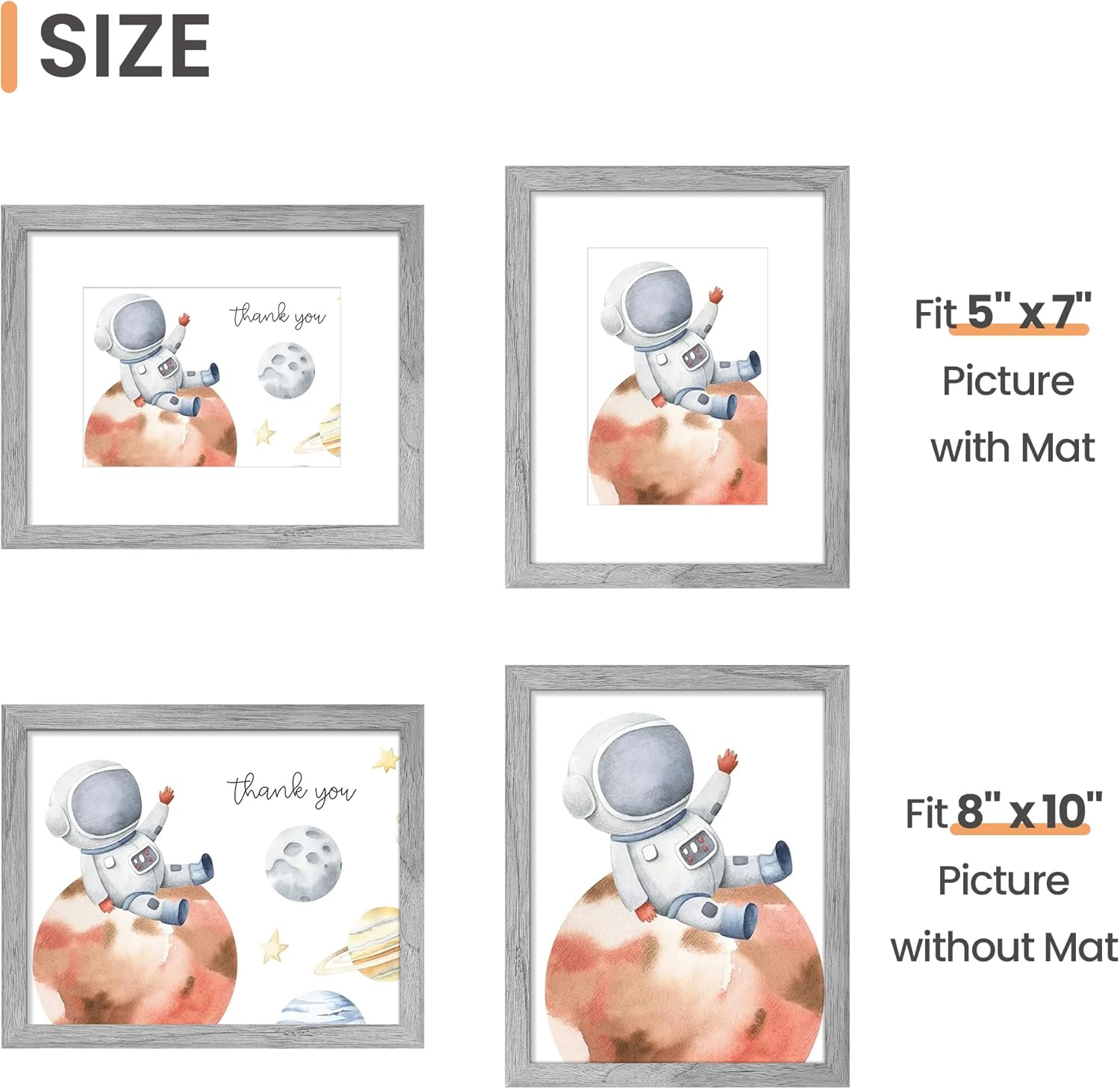 upsimples 8x10 Picture Frame Set of 5, Display Pictures 5x7 with Mat or 8 x 10 Without, Wall Gallery Photo Frames, Black