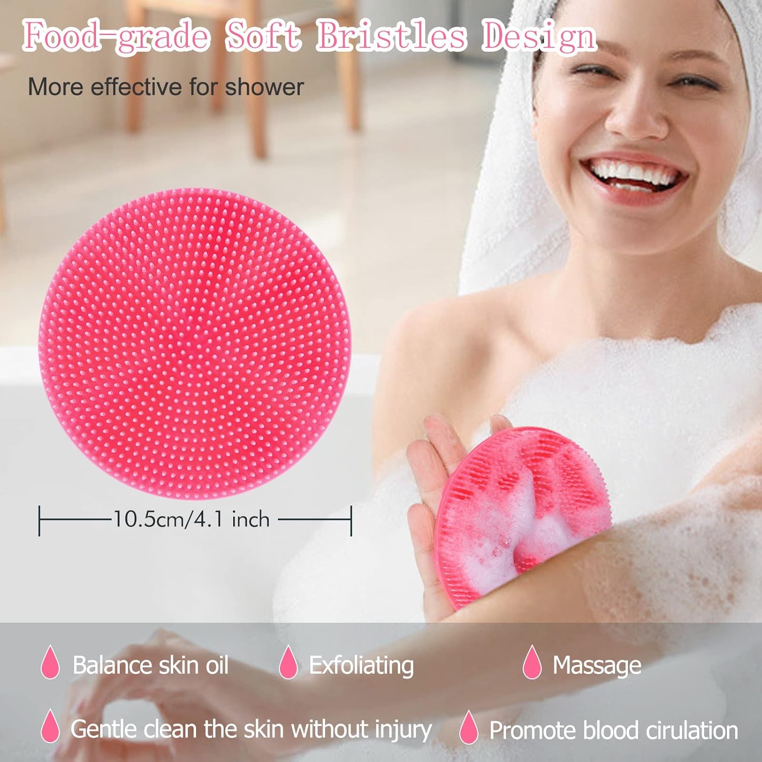 INNERNEED Food-Grade Soft Silicone Body Scrubber Shower Brush Handheld Cleansing Skin Brush,