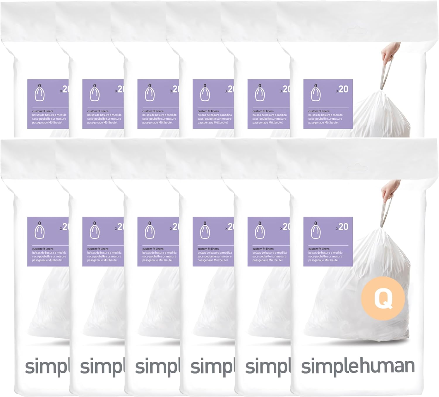 simplehuman Code H 100 Count, Dispenser Pack Custom Fit Liners