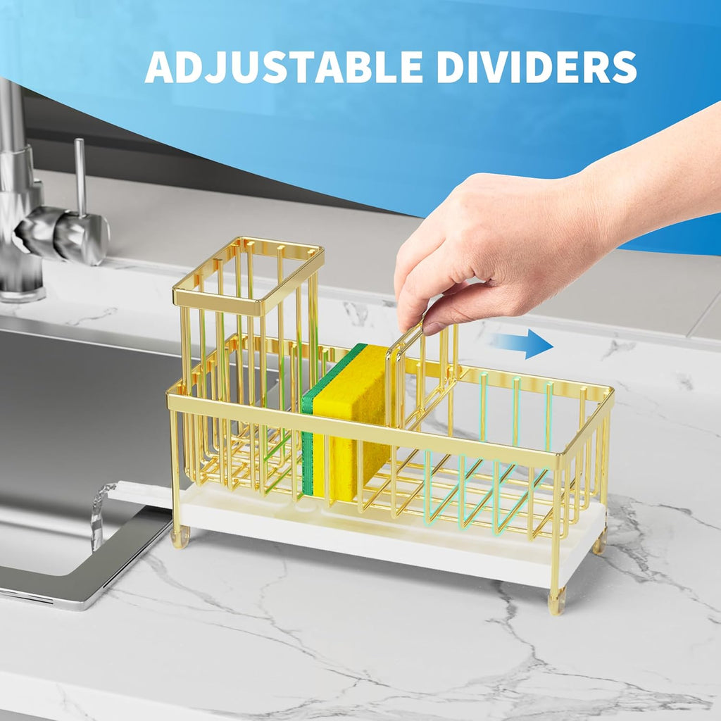 Cisily Black Sponge Holder for Kitchen Sink, Sink Caddy Organizer with High Brush Holder,